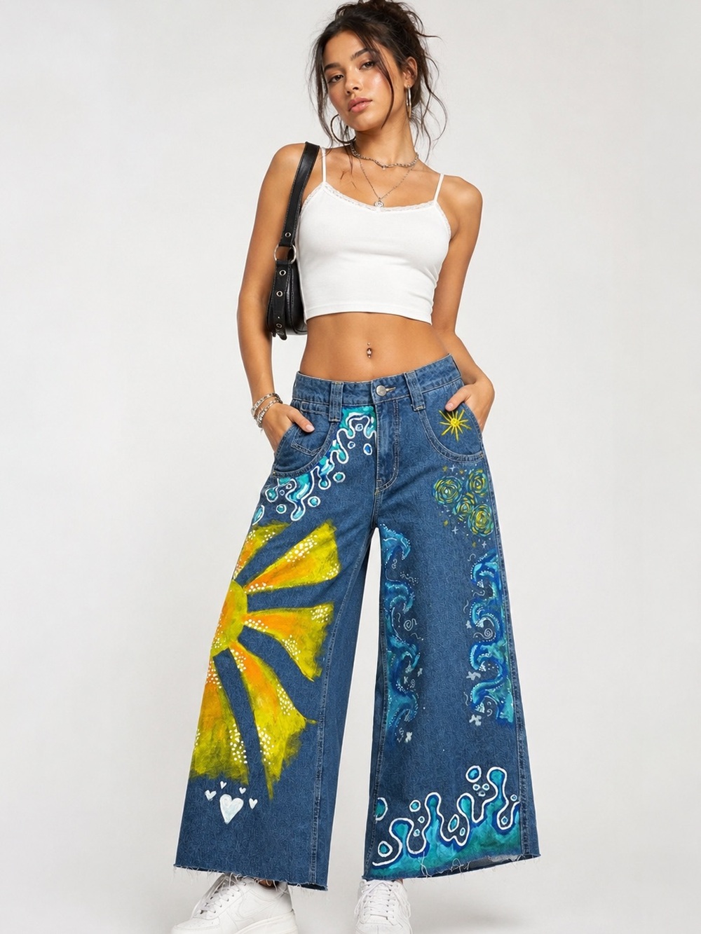 A.LAB Mega Rave blue denim jeans Custom Painted